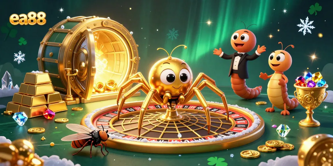 ea88 casino excitement with a golden spider spinning a roulette wheel in an exhilarating scene
