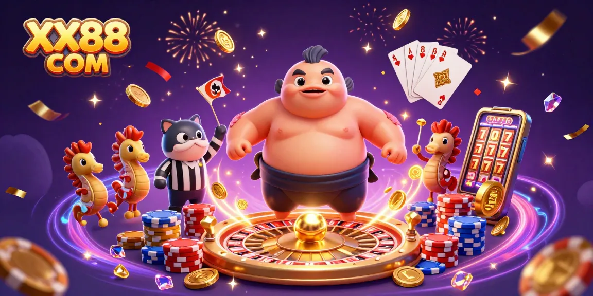 Experience the thrill of XX88 COM with a vibrant underwater casino scene featuring a fugu sumo wrestler.