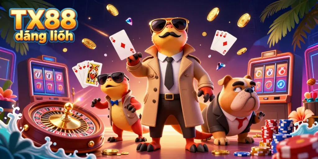 Experience the thrill of TX88 đăng nhập with dynamic characters and vibrant casino elements