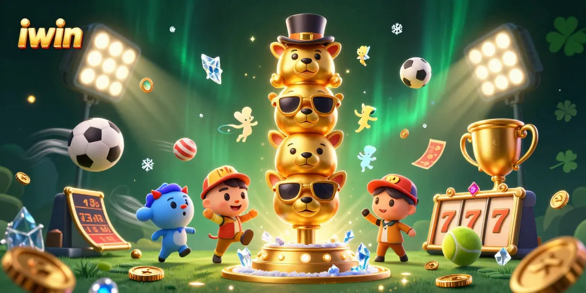 Win big with iwin's dynamic 3D casino scene filled with vibrant gaming action and elements.