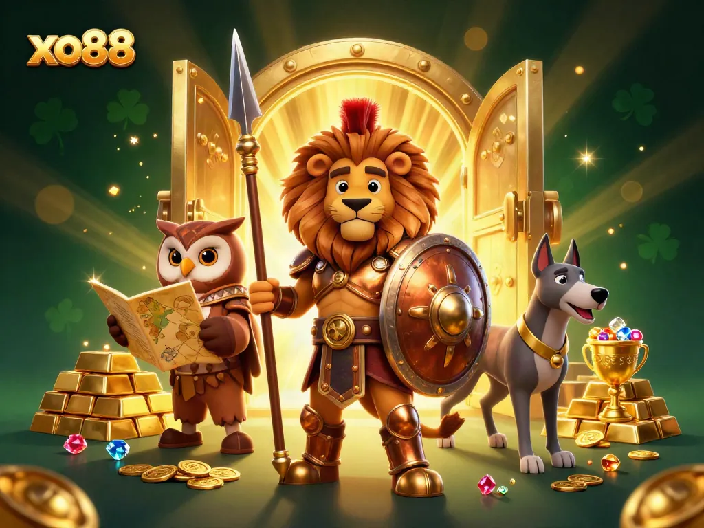 Experience thrilling bets and gaming excitement at xo88 with vibrant characters and luxurious casino treasures.