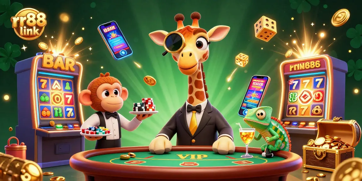 Experience the excitement of rr88 link, featuring a high-roller giraffe and casino elements in a dynamic 3D scene.