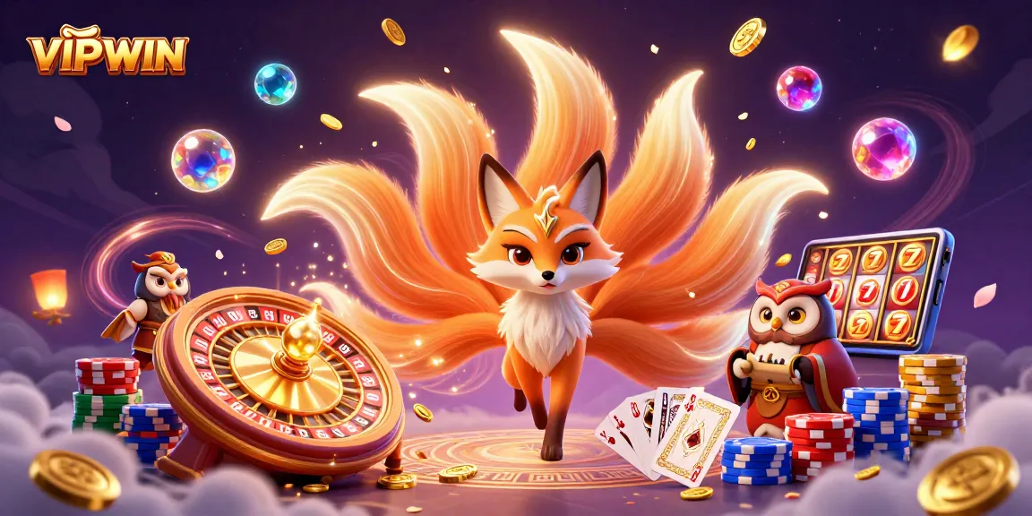 Experience the magic of VIPWIN with dynamic gaming elements and colorful characters in a vibrant casino scene.