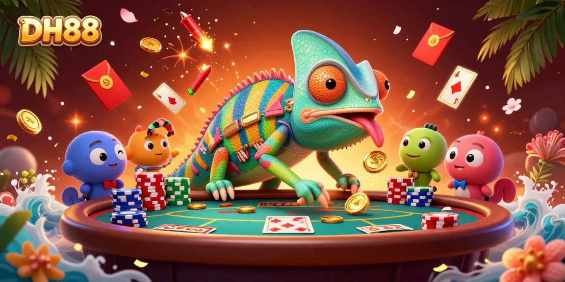 Experience thrilling casino action with DH88's dynamic scene featuring a chameleon casino owner.