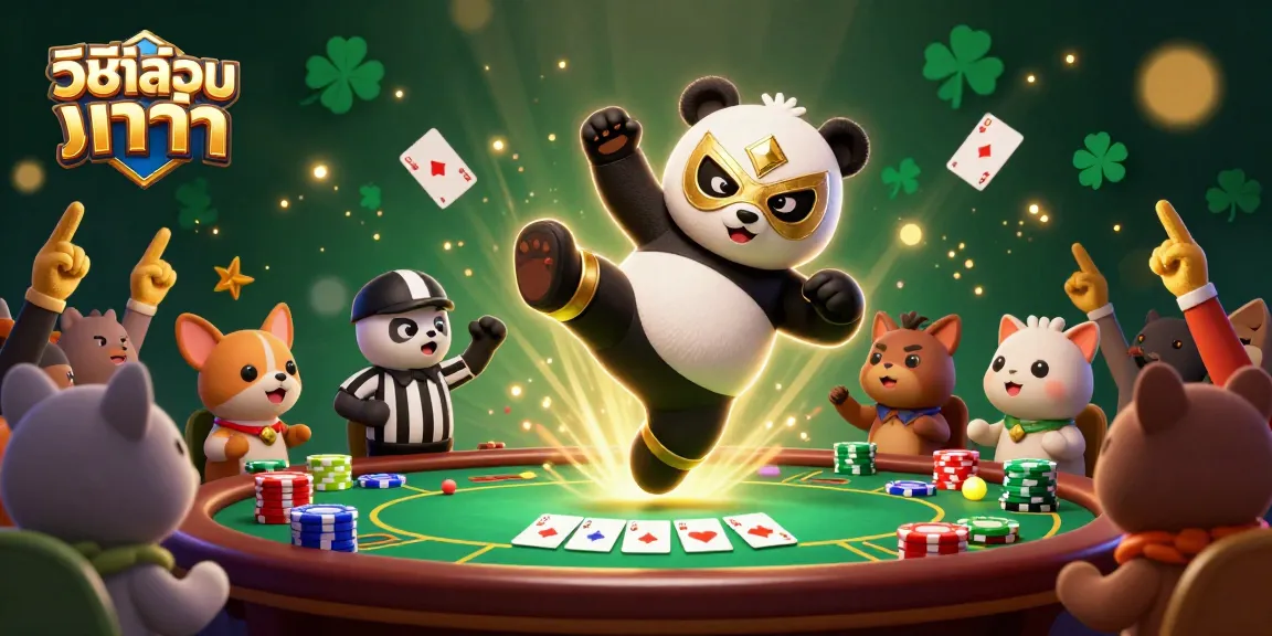 Engage in วิธีเล่นบาคาร่า with a lively panda and chihuahua in a vibrant poker scene.