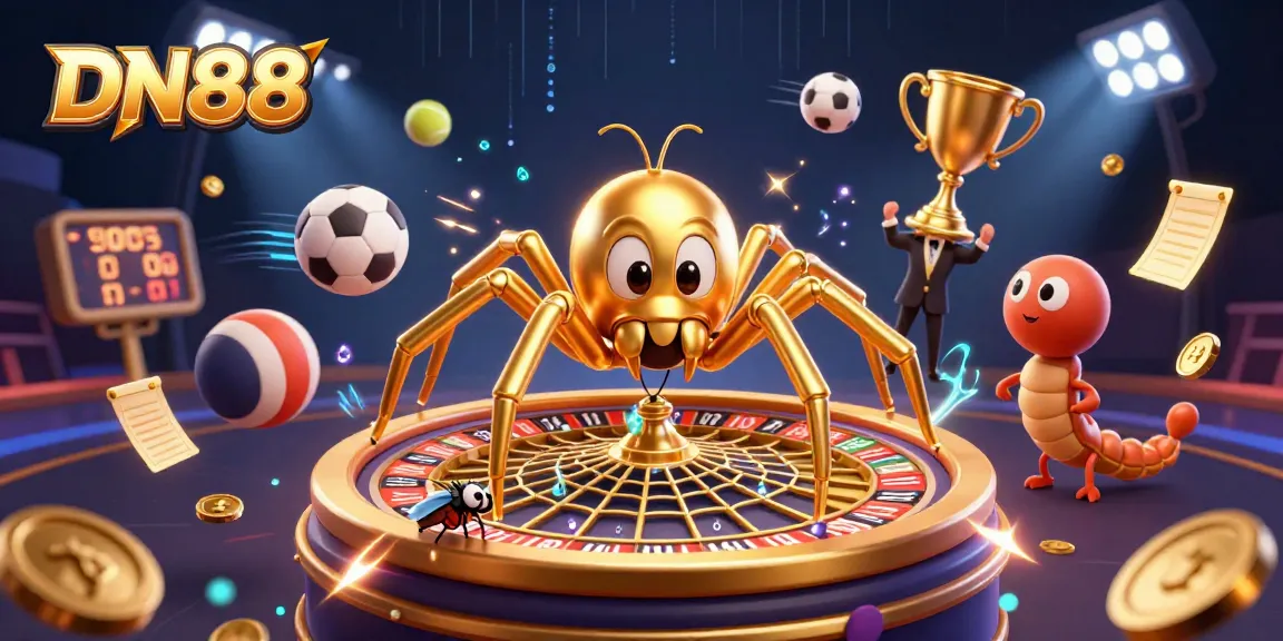 Place bets at the DN88 casino with a dynamic roulette wheel spinning and a fly nervously gambling.