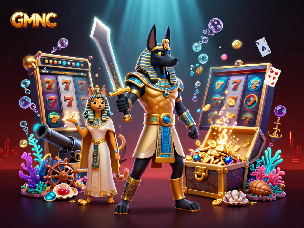 Win big with GMNC at animated slots featuring an Egyptian warrior and treasures!