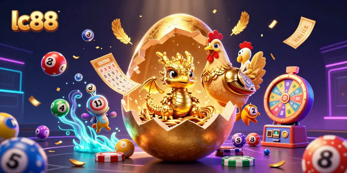 Players enjoy thrilling casino experiences at lc88 with golden dragon, poker chips, and vibrant lottery elements.