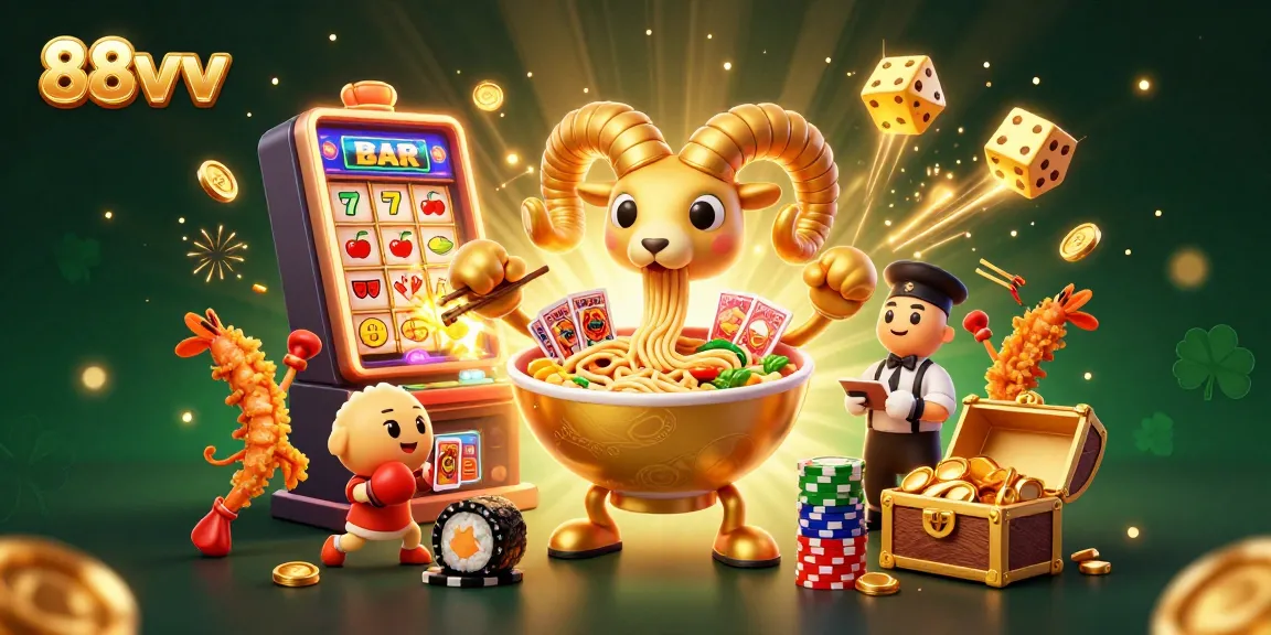 Engage in thrilling gameplay with 88vv, featuring a dynamic casino scene of animated characters and Lucky symbols.
