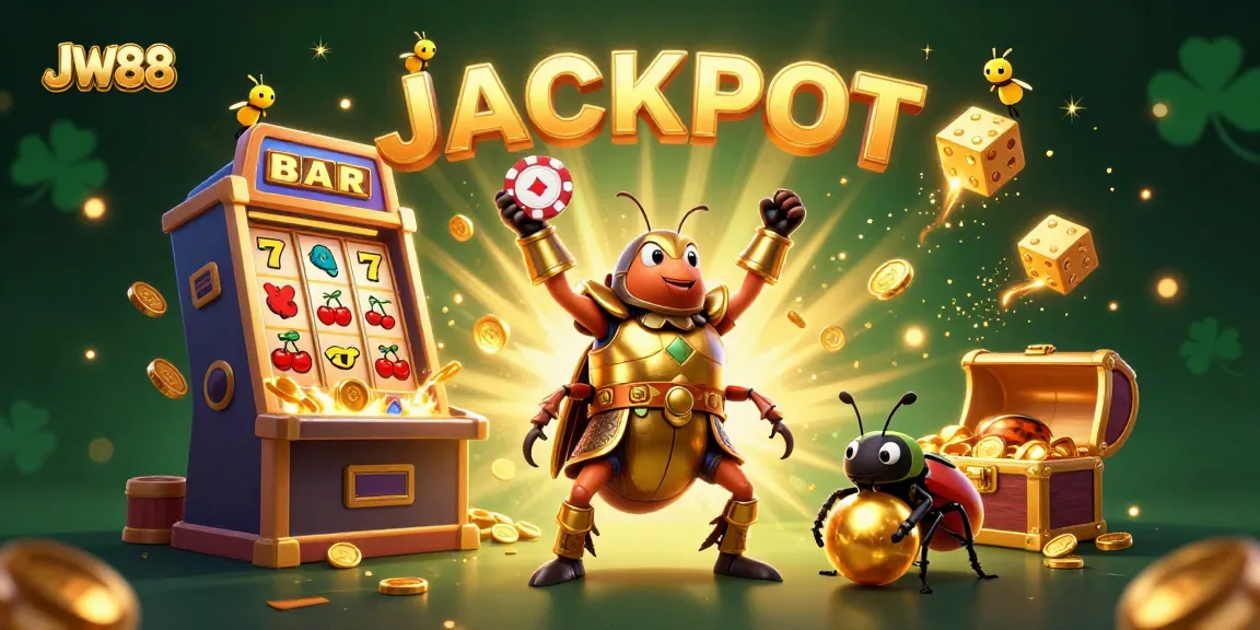 Join the excitement with JW88 as a gleeful beetle celebrates a jackpot victory!