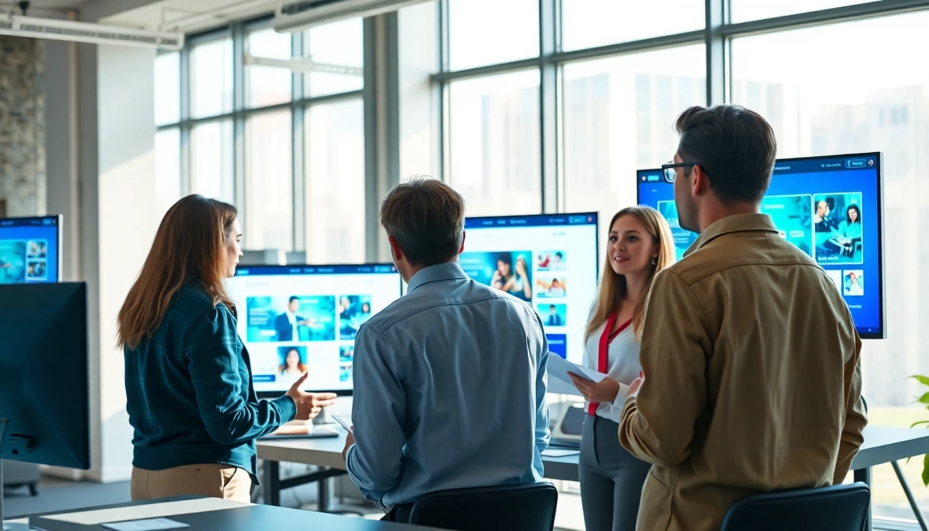 Enhancing edmonton web design with a collaborative team in a vibrant office environment.