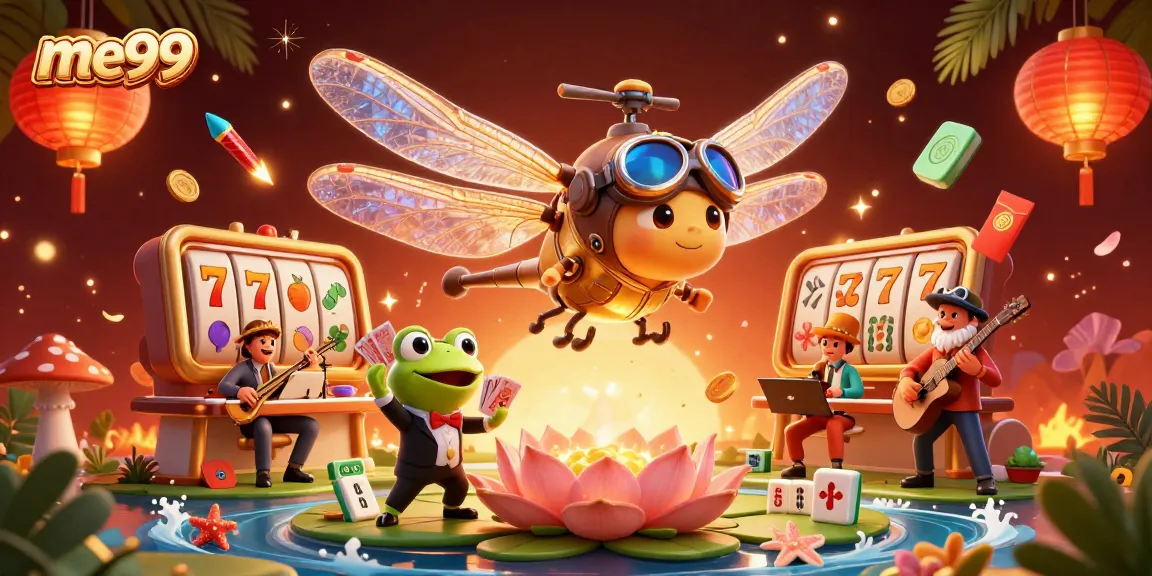 Experience thrilling gameplay at me99 Casino with vibrant slot elements and lively characters.