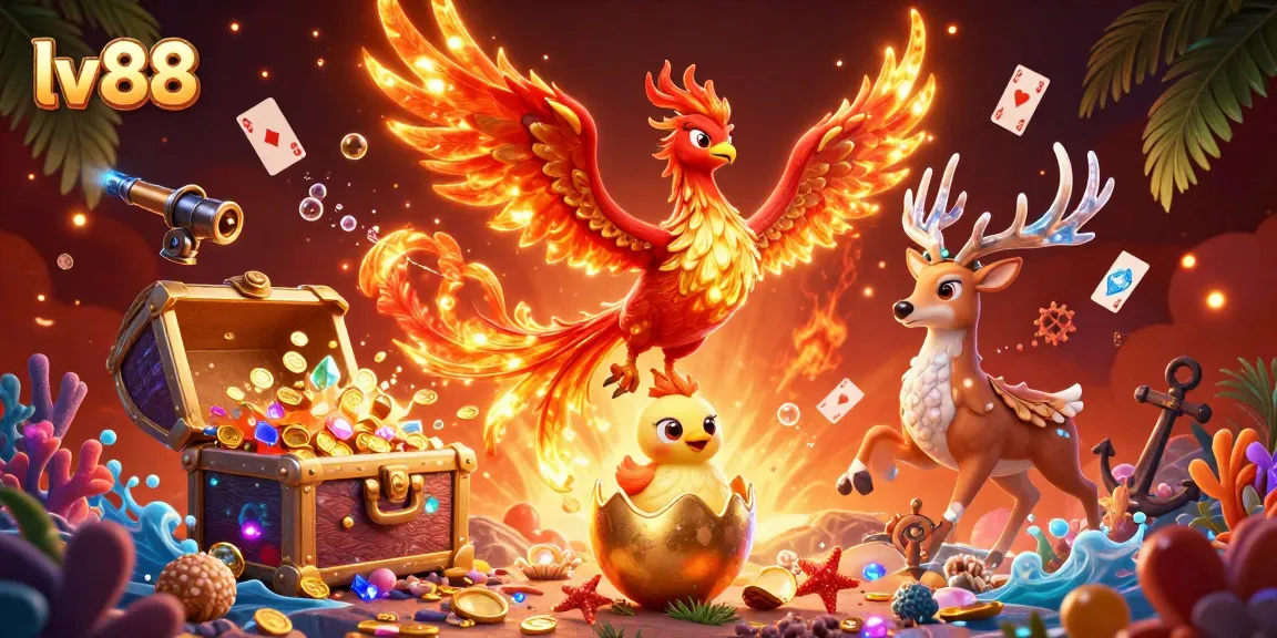 Place bets and win big with lv88's thrilling gaming experience featuring a mythical phoenix and treasures.