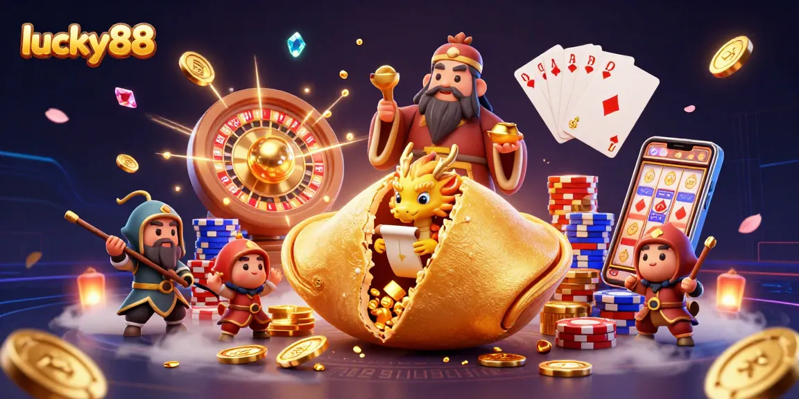 Experience lucky88 with animated golden fortunes, vibrant casino elements, and dynamic treasures.
