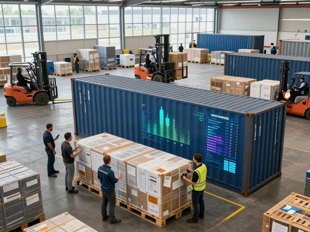 Professionelle Speditionen Dortmund in einem Logistikzentrum mit aktivem Team bei der Arbeit.