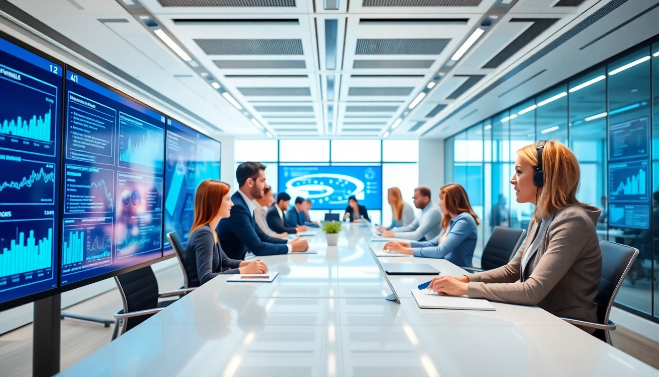 AI agents facilitating collaboration in a professional environment with advanced technology.