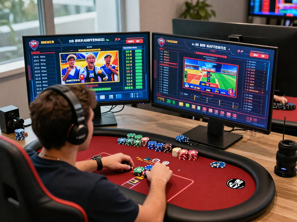 Engaged gamer placing bets on link situs888 with modern gaming setup and live sports odds