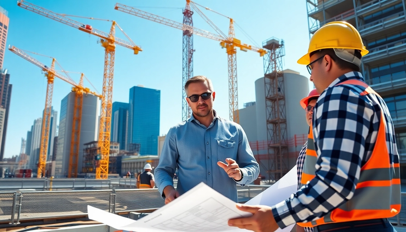 Manhattan Commercial General Contractor actively discussing project details at an urban construction site.