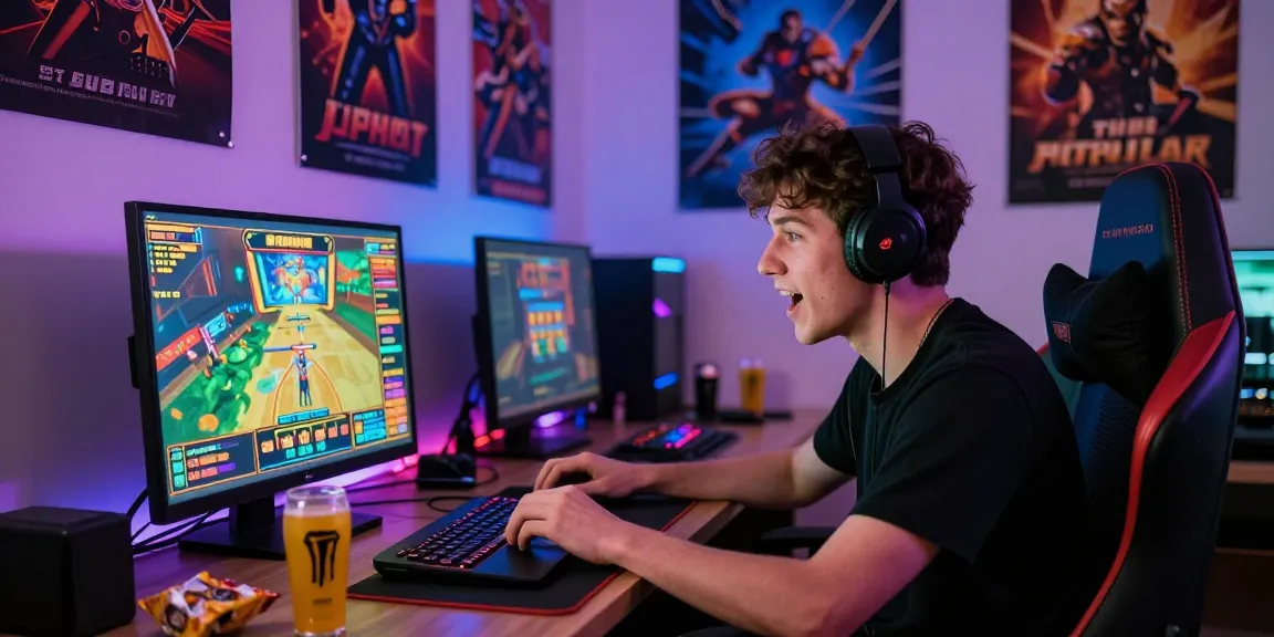 Player enjoying an immersive slot mpo game session in a vibrant gaming studio