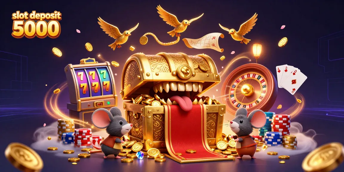 Experience the thrill of slot deposit 5000 with a treasure chest graphic showcasing riches and adventure.