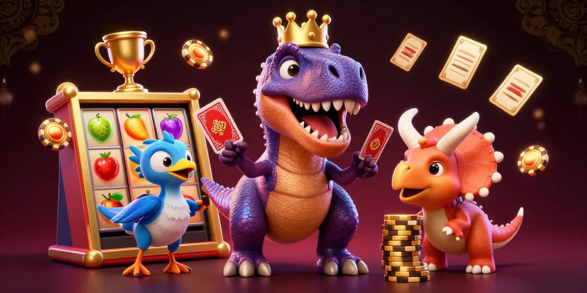 Engage in thrilling gameplay with daidichxacsong as T-Rex shuffles cards amidst vibrant slot reels.