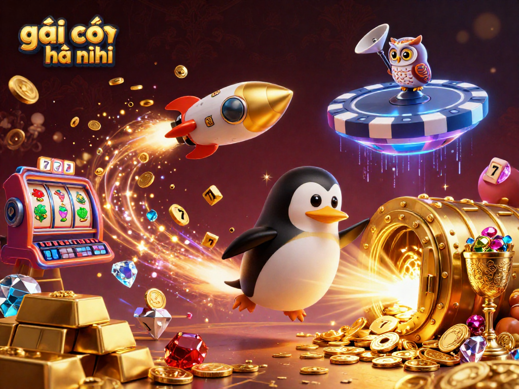 Engaging illustration of gái gọi hà nội featuring a cartoon penguin soaring towards a casino themed future.