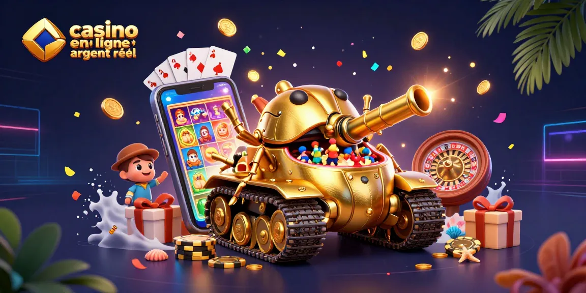 Des joueurs dans un casino miniature à l'intérieur d'un char avec des pièces d'or, illustrant le casino en ligne argent réel.