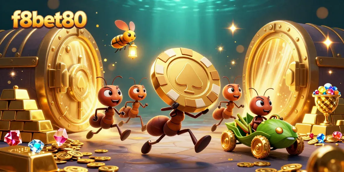Engage with the f8bet80 casino adventure as ants steal a giant poker chip in a dazzling scene.