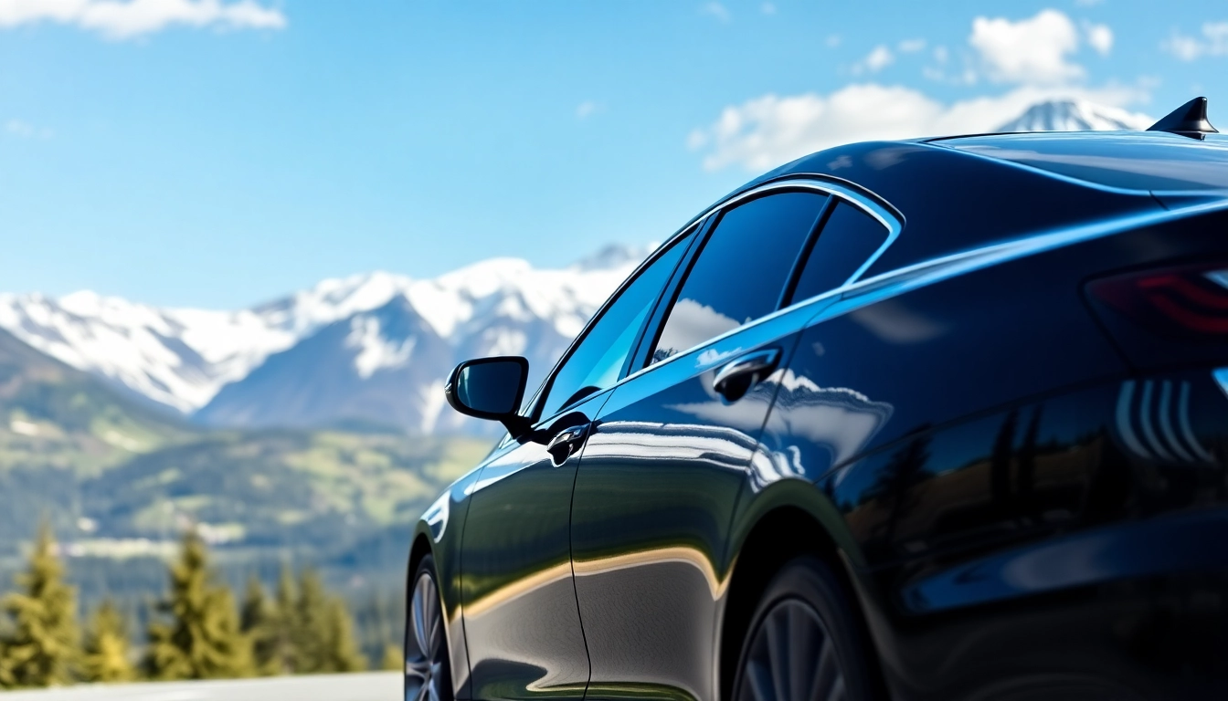 Experience the luxury of vancouver to whistler car service with a sleek vehicle against breathtaking mountains.