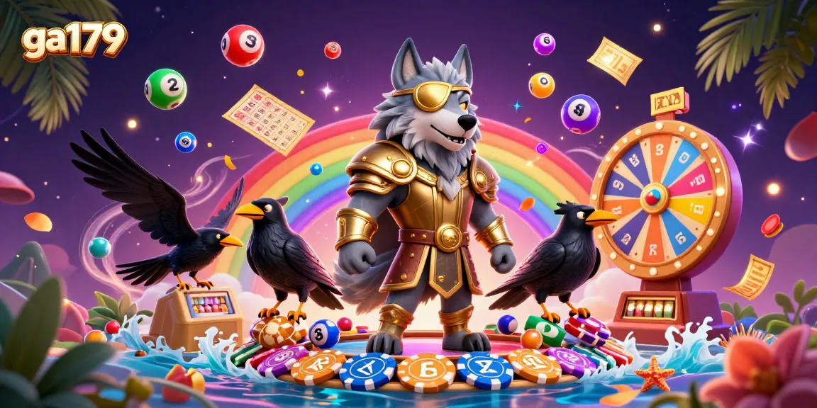 Engage with ga179's exciting dynamics featuring lottery balls, vibrant casino symbols, and Norse mythology elements.