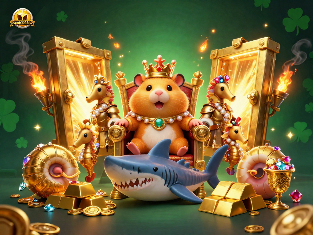 Engage with sunwin8386 where the golden hamster king holds court amidst treasure in a vibrant casino.