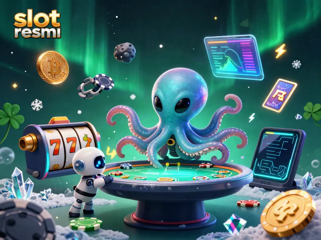 Engage with the dynamic slot resmi gameplay featuring alien octopus and robot in vivid colors.