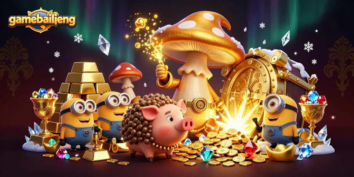 Experience the magic of gamebailieng as a golden mushroom wizard transforms riches with enchanting treasure.