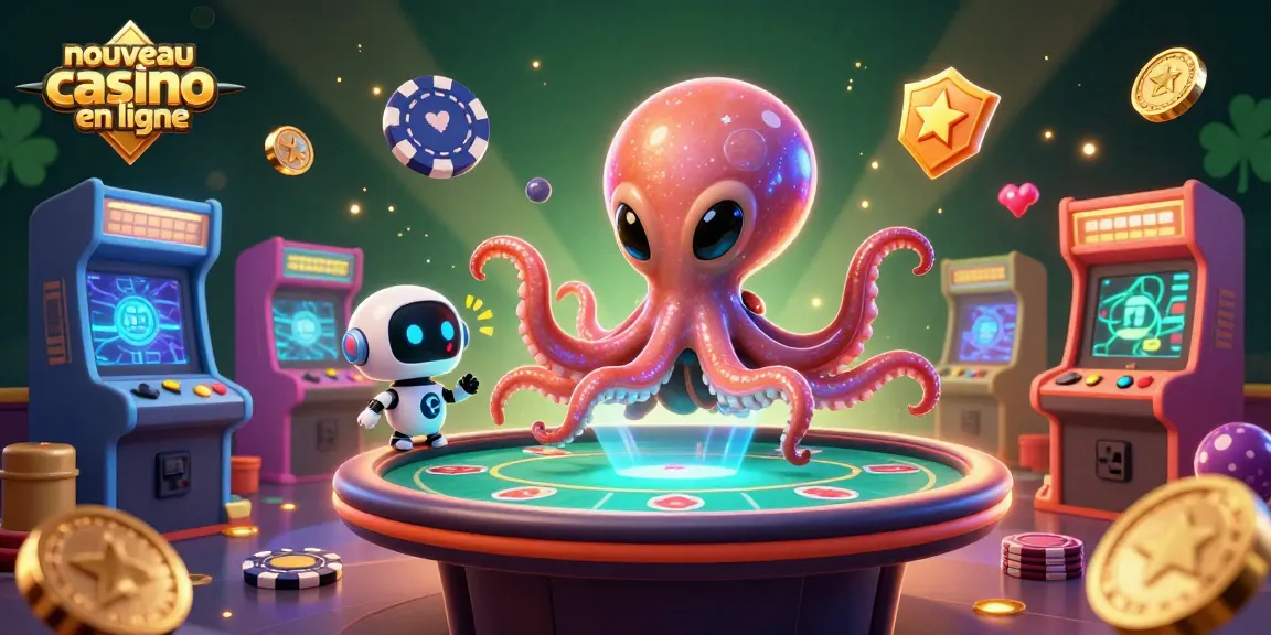 Lors d'une partie au nouveau casino en ligne, un extraterrestre et un robot jouent au poker autour d'une table holographique.
