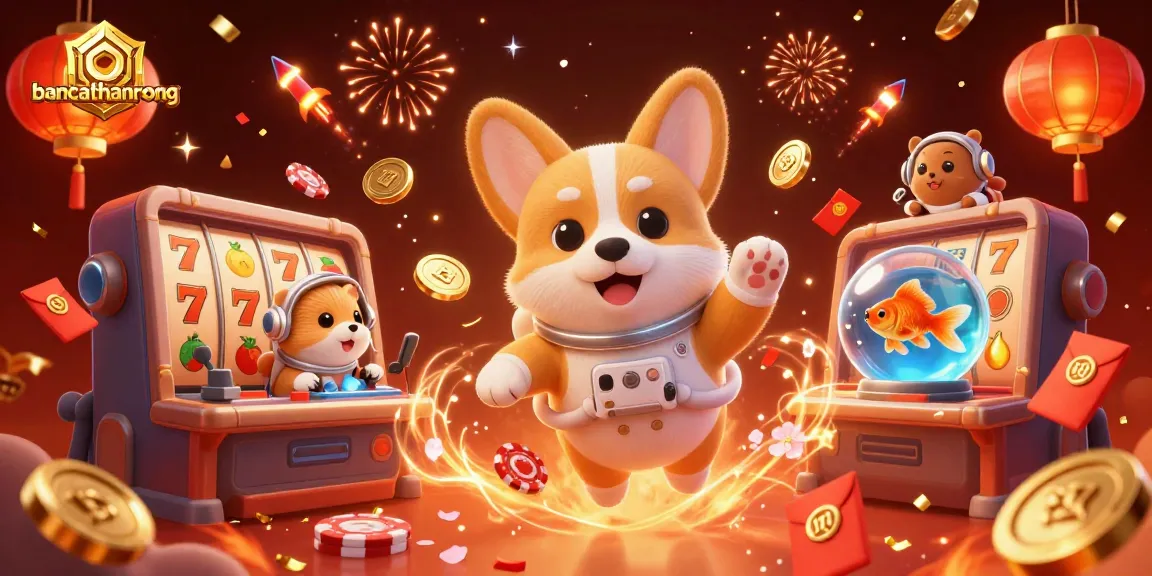 Join the excitement of bancathanrong with a floating corgi astronaut and vibrant casino elements.