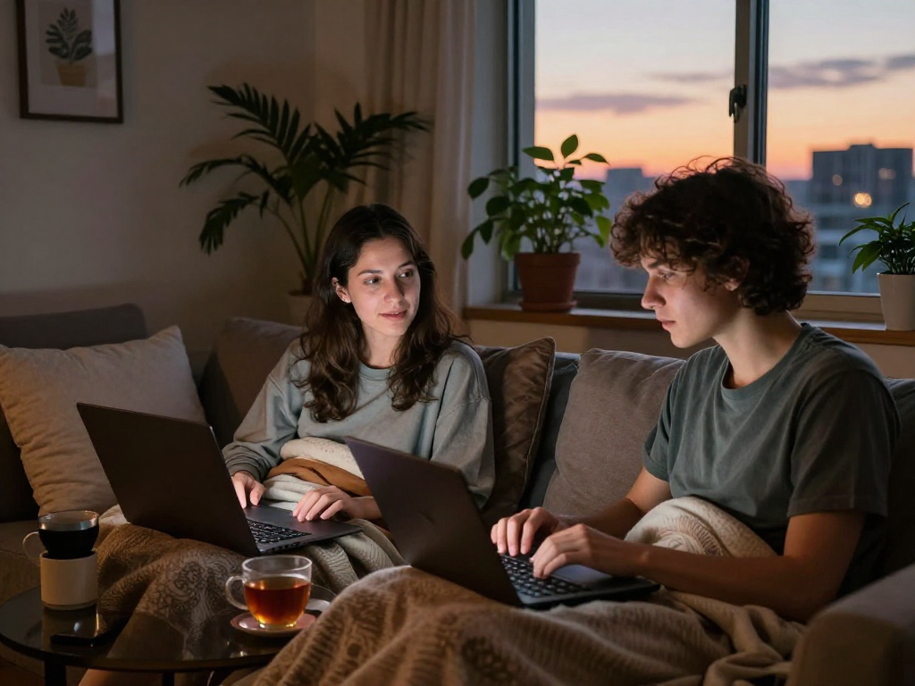 Engaging sex chat scene showing cozy online conversation setup