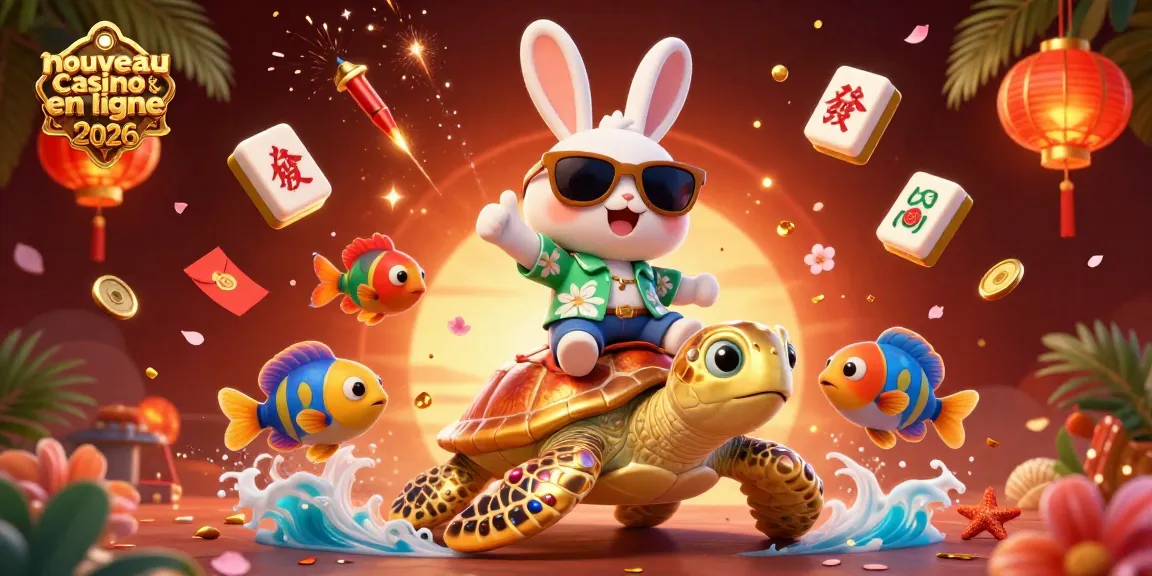 Jouez au nouveau casino en ligne 2026 avec une scène animée de personnages chanceux et d'éléments festifs.