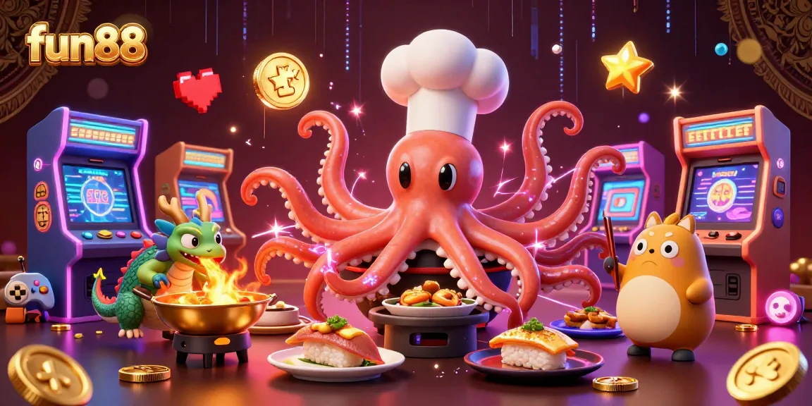 Experience the thrill of fun88 with dynamic gambling action blending arcade gaming and culinary characters.