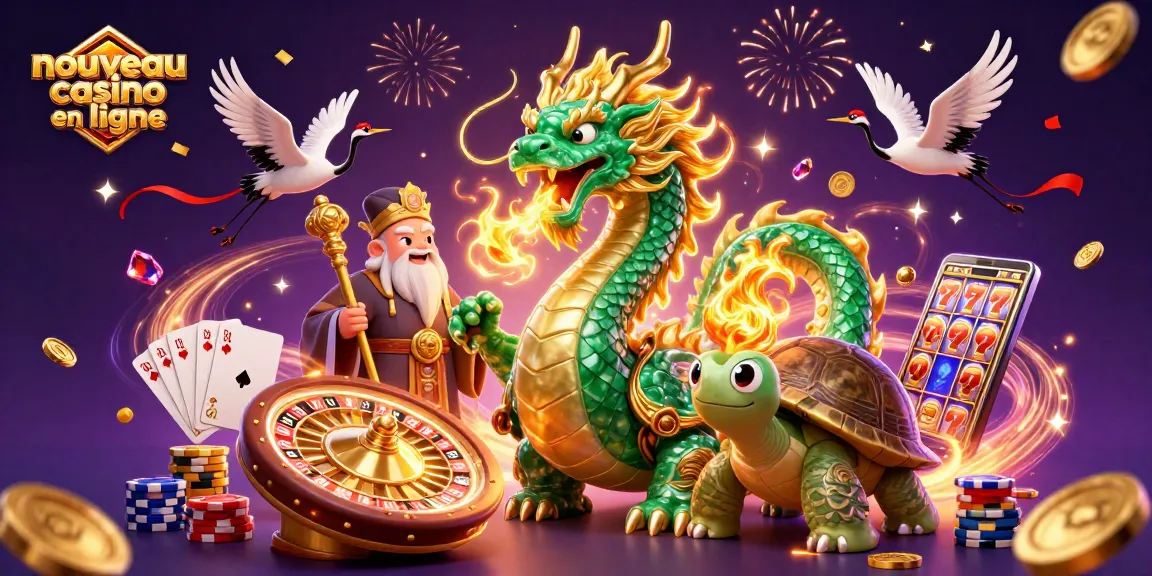 Vivez l'excitation d'un nouveau casino en ligne avec un dragon émeraude, des pièces dorées et des jeux de cartes.