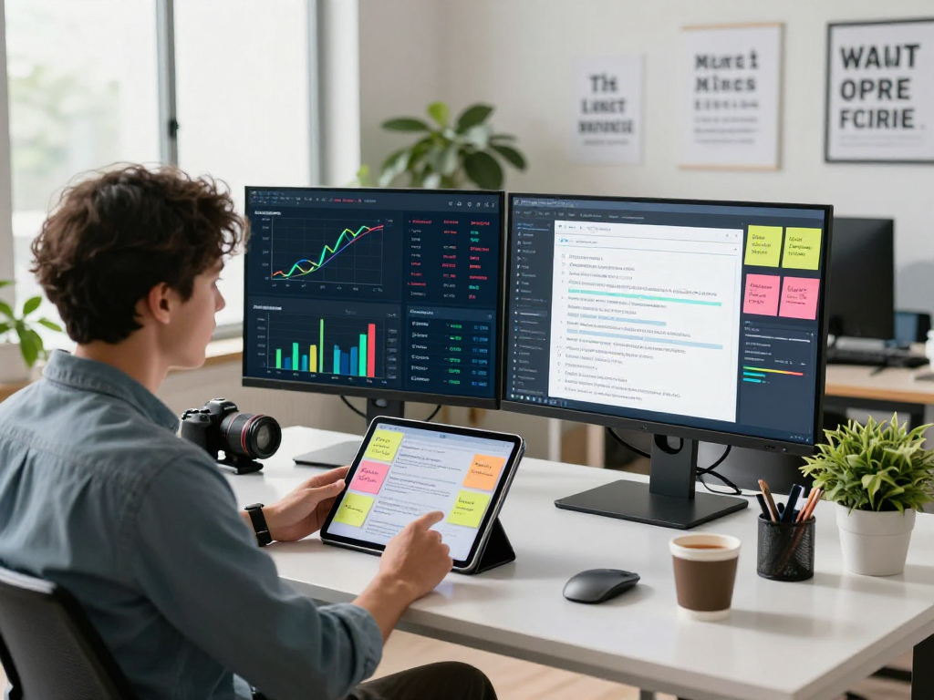Marketing professional analyzing data with mantra88 strategies in a creative office workspace.