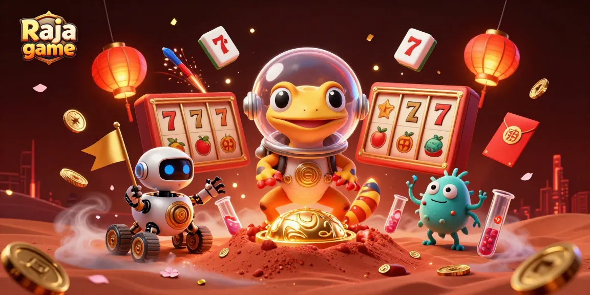 Experience winning excitement at Raja game with a vibrant scene of a Martian gecko in a cosmic casino.