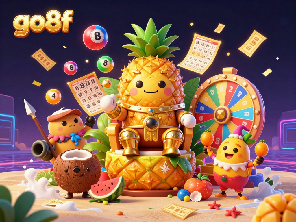 Experience fun and winnings at go8f with dynamic casino-themed 3D illustration featuring vibrant games and excitement.