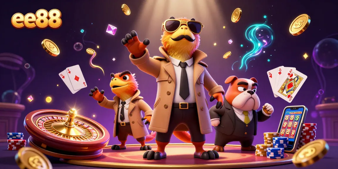 Experience the excitement of ee88 with raptors sneaking into a casino, showcasing vibrant casino elements.