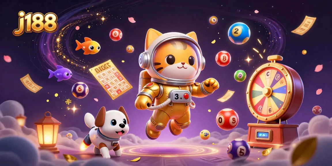 Experience the excitement of j188 with a stunning 3D scene featuring lottery elements and characters.