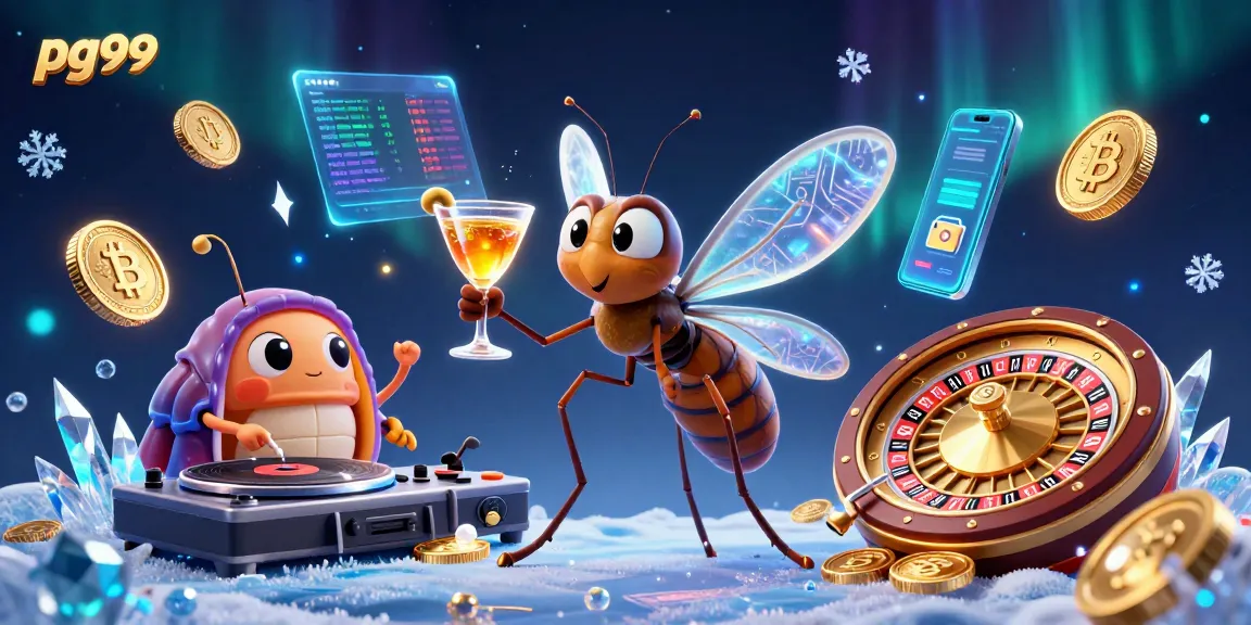 Experience the thrill of pg99 as a frozen-in-amber mascot and trilobite DJ create a lively casino scene.