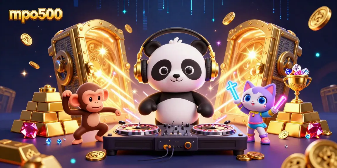 MPO500 offers thrilling casino action with a vibrant DJ panda, a dance monkey, and a glow-stick kitten.