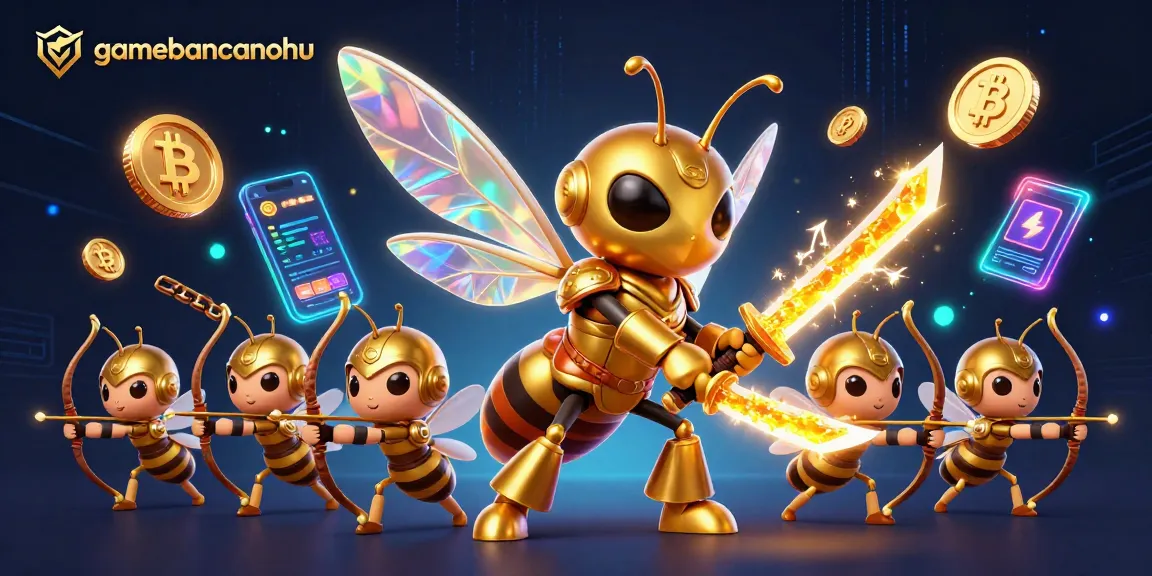 Engage with gamebancanohu's vibrant casino world featuring a golden hornet and crypto elements.