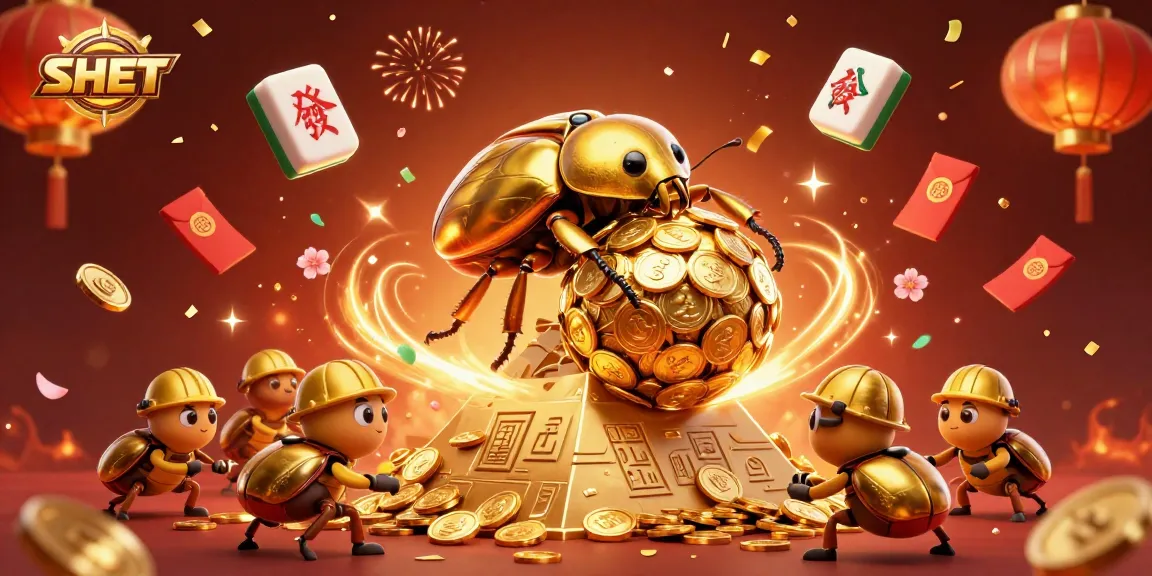 Engage with SH BET as golden dung beetles celebrate casino wins with vibrant elements.