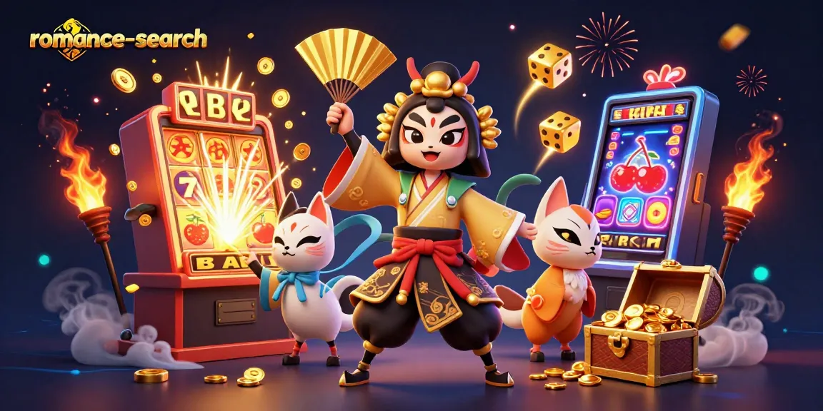 Enhance your play at romance-search with a vivid scene of kabuki warriors amidst a jackpot explosion.