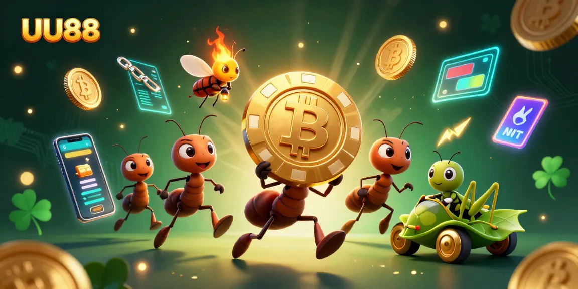 Experience thrilling action at UU88 with cartoon ants on a heist carrying a giant poker chip!
